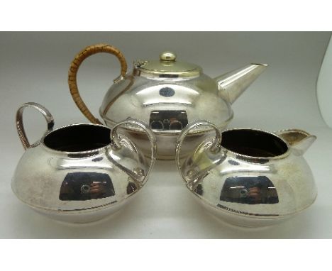 A three piece plated tea service