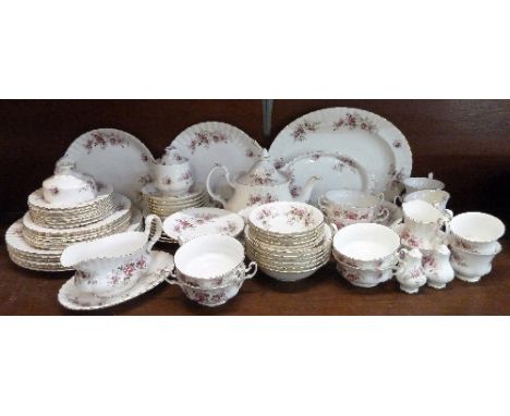 A suite of seventy-one pieces of Royal Albert Lavender Rose tea and dinnerwares, including six dinner, tea and side plates, t