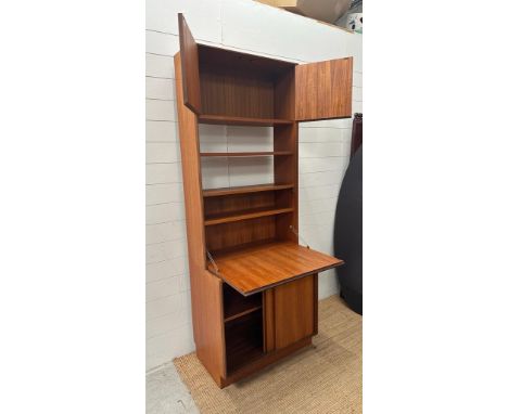 A G-Plan Mid Century bookcase bureau, two shelves and cupboard over a single shelf cupboard under (H200cm W77cm D47cm)