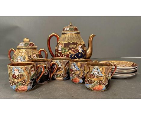 A Japanese satsuma style tea service depicting the immortals 
