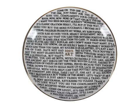 
	
		λ&nbsp;GRAYSON PERRY (BRITISH B. 1960)
		100% ART
		China plate, 2020, with artist's seal printed to base, produced for 