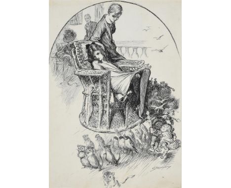 
	
		CLAUDE ALLIN SHEPPERSON (BRITISH 1867-1921)
		SLEEPING GIRL WITH ANIMALS
		Pen and ink
		Signed (lower right)
		35.5 x 2