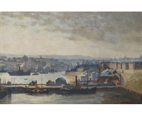 
	
		λ&nbsp;CHARLES ERNEST CUNDALL (BRITISH 1890-1971) 
		A PORT VIEW WITH CITY BEYOND
		Oil on panel
		Signed and dated 1931