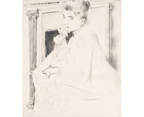
	
		PAUL CESAR HELLEU (FRENCH 1859-1927) 
		LES BADINES (PORTRAIT OF MADAME HELLEU)
		Etching
		Signed in pencil (lower left