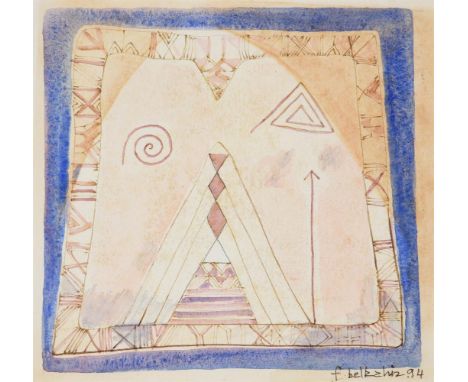 
	
		FARID BELKAHIA (MOROCCAN 1934-2014)
		ABSTRACT COMPOSITION
		Watercolour
		Signed and dated '94 (lower right)
		19.5 x 2