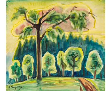 Honigberger, Ernst. Ohne Titel. (Wald). Aquarell und Gouache auf festem Velin. Links unten signiert. Blattmaße: 43 x 46,8 cm.