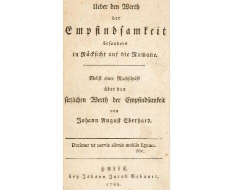 Bährens, Johann Christoph Friedrich. Ueber den Werth der Empfindsamkeit besonders in Rücksicht auf die Romane. Nebst einer Na