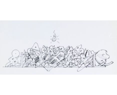 Oldenburg, Claes. Ohne Titel. (Geometric Mouse). Schwarzer Faserstift und Collage mit Deckweiß auf glattem Papier. Verso besc