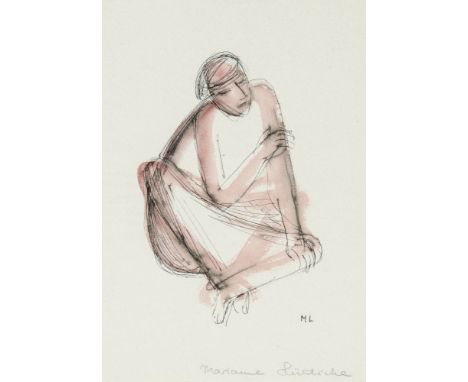 Lüdicke, Marianne. Ohne Titel. (Sitzende). 2 aquarellierte Federzeichnungen auf Velin. Signiert und monogrammiert unten recht