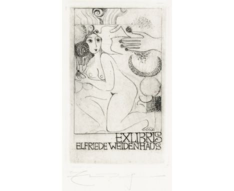 Exlibris - - Sammlung von 110 (55 signierten) erotischen Exlibris. Verschiedene Techniken und Formate. 20. Jahrhundert. Auf K