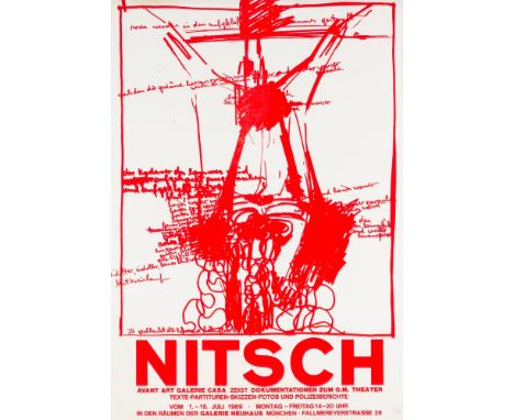 Nitsch, Hermann. Dokumentationen zum O.M. Theater. Plakat zur Ausstellung in der Avant Art Galerie Casa i München am 1.-15.7.