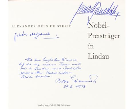 Nobelpreisträger - - Dées de Sterio, Alexander. Nobel-Preisträger in Lindau. Mit eigenhändiger Widmung von Adolf Butenandt vo