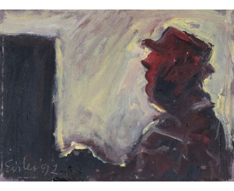 Eisler, Georg. Ohne Titel. (Chigaco Blues). Öl auf Hartfaserplatte. Signiert und datiert unten links. 1992. Maße: 11 x 15 cm 