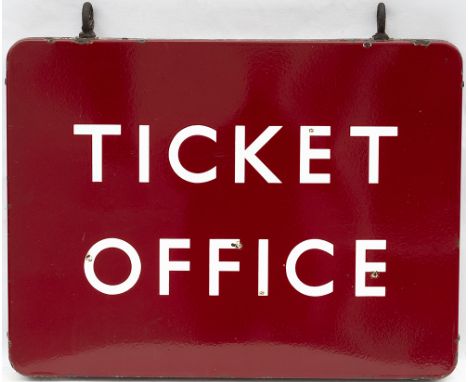 BR(M) FF enamel railway sign TICKET OFFICE complete with hanging hooks. Double sided both sides in very good condition with m