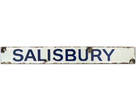 Southern Railway/ LB&amp;SCR enamel indicator board SALISBURY from either the boards at Victoria or Brighton. In good conditi