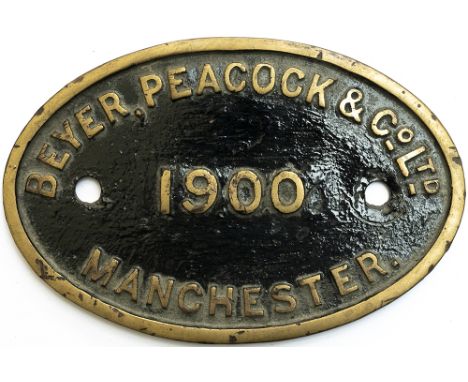 Worksplate BEYER PEACOCK 1900 MANCHESTER ex Parker GCR N5 0-6-2T numbered GCR 895, LNER 5895, 9319 and BR 69319. Allocated to