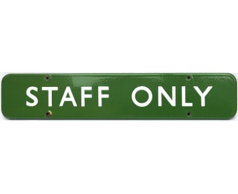 BR(S) FF enamel doorplate STAFF ONLY. In very good condition with a few minor face chips, measures 18in x 3.5in.