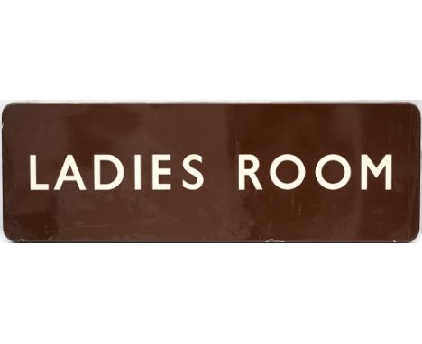 BR(W) FF enamel railway station sign LADIES ROOM. In very good condition with minor face chipping, measures 36in x 12in.