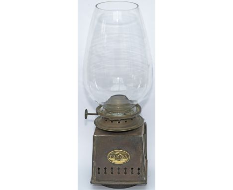 Cambrian Railway platform oil lamp Interior. Brass plated CAM RY and complete with burner and brandy glass chimney. In very g