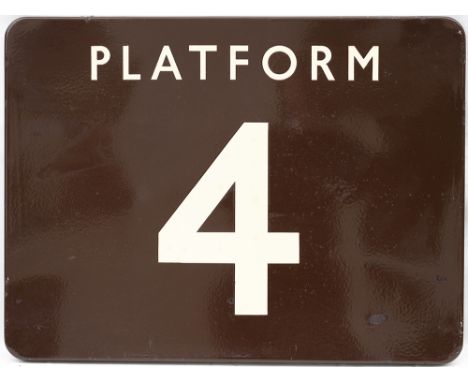 BR(W) FF enamel railway station sign PLATFORM 4. In very good condition with minor face chipping, measures 24in x 18in.