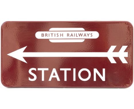 BR(M) FF enamel direction sign STATION with British Railways totem and left facing arrow. In excellent condition, measures 21