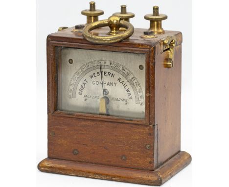 GWR signalling department Galvanometer. Mahogany cased with a silvered dial engraved GREAT WESTERN RAILWAY COMPANY MAKERS REA