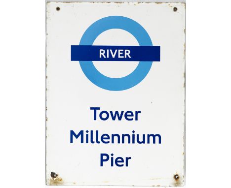 London Transport enamel target/bullseye sign RIVER in Target TOWER MILLENIUM PIER. Measures 11.75in x 15.75in and is in excel