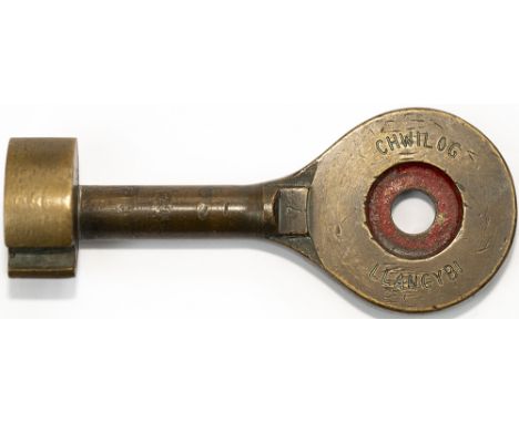 Tyer's No 12A bronze key token CHWILOG - LLANGYBI, configuration A. From the former London &amp; North Western Railway sectio