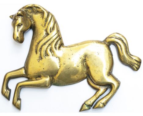 Aveling &amp; Porter Invicta road roller cast brass horse emblem. In good condition with a small crack and damage to the two 