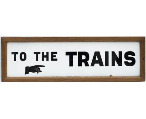 Pre grouping enamel station railway sign. TO THE TRAINS with pointing hand. In excellent condition and nicely framed with a s