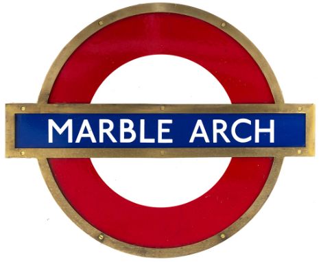 London Transport Underground enamel target/bullseye sign MARBLE ARCH with original bronze frame. In excellent condition measu