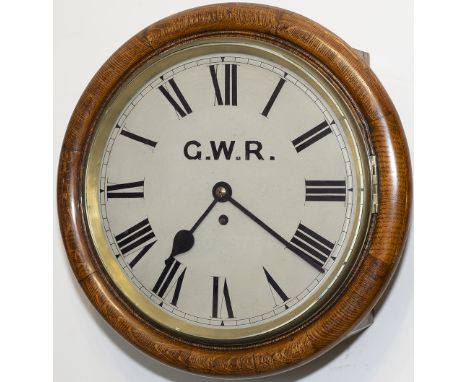 Bargoed Railway Rhymney &amp; Great Western Railway 12in oak cased chain driven fusee railway clock. The oak case with eight 