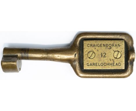 Tyers No9 bronze single line Key Token CRAIGENDORAN - GARELOCHHEAD. Configuration B , in ex railway condition. Note the key i