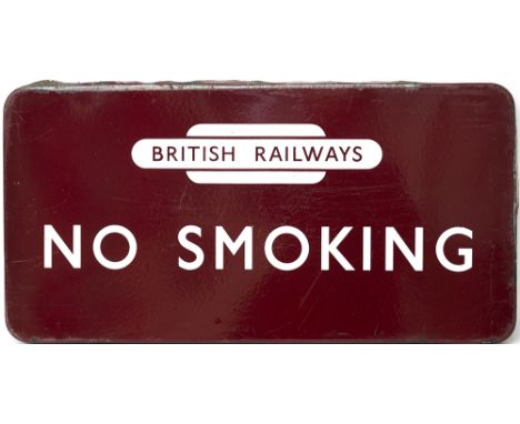 BR(M) FF enamel railway sign NO SMOKING with British Railways totem at the top. In good condition with some chipping along th