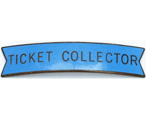 BR(SC) gilt fishtail cap badge TICKET COLLECTOR by J.R.Gaunt in very good ex service condition. Measures 3.25in wide. 