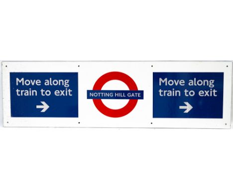 London Underground enamel & reflective decal target/bullseye station sign NOTTING HILL GATE MOVE ALONG TRAIN TO EXIT. Measure