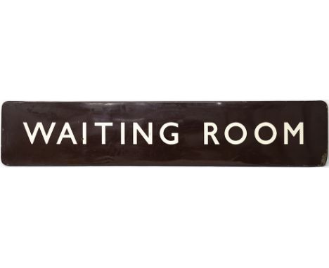 BR(W) FF enamel railway sign WAITING ROOM. In good condition with some edge chipping, measures 60in x 12in. Ex Newton Abbot.