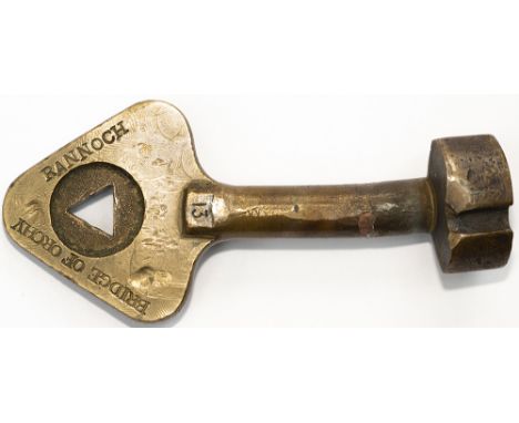 Tyers No 12A bronze single line key token BRIDGE OF ORCHY - RANNOCH. Configuration C, from the former North British Railway s