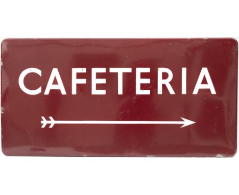 BR(M) FF enamel railway station sign CAFETERIA with right facing arrow. In very good condition with minor edge chipping, meas