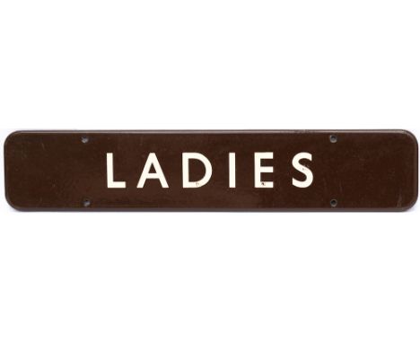 BR(W) FF enamel doorplate LADIES. In very good condition with a few minor face chips, measures 18in x 3.5in.