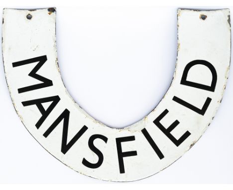 LNER enamel horseshoe Lamp Tablet MANSFIELD from the former Great Central Railway station between Ollerton and Kirkby-In-Ashf