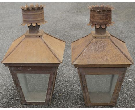 A pair of Great North Of Scotland platform lamp cases both in fair condition worthy of restoration. Stand 29in tall.  (2 item
