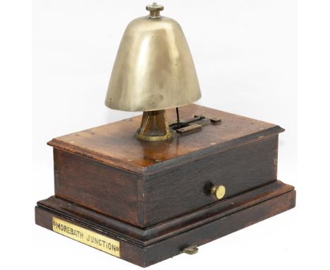 Great Western Railway mahogany cased Block Bell, with GWR hand engraved brass shelf plate MOREBATH JUNCTION. In excellent con