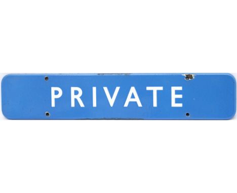 BR(SC) FF enamel doorplate PRIVATE. In very good condition with one small face chip. Measures 18in x 3.5in. 