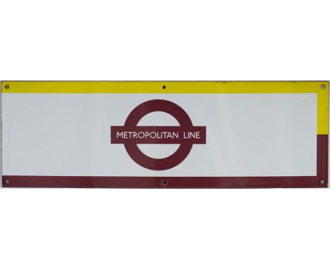 London Underground enamel frieze sign METROPOLITAN LINE. In excellent condition measures 27.75in x 9in. 
