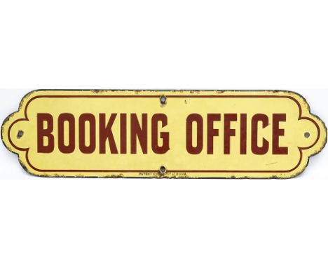 North Eastern Railway enamel doorplate BOOKING OFFICE. In very good condition with minor edge chipping, measures 20.25in x 5.