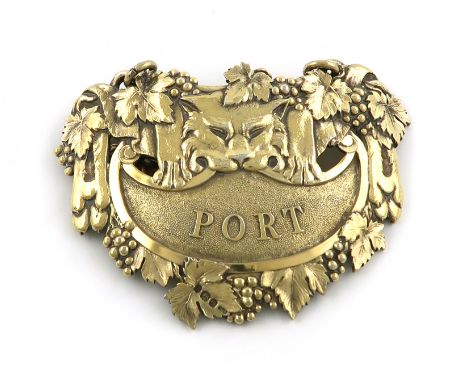 A George III silver-gilt lion's pelt wine label,by Paul Storr, London 1811,cartouche form, vine decoration, titled 'Port' on 