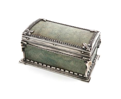 By Omar Ramsden, an Arts and Crafts silver-mounted shagreen casket, London 1931, also engraved 'Omar Ramsden Me Fecit',  rect