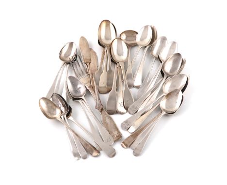 A mixed lot of silver flatware,various dates and makers,including a cream ladle, possibly by William Welch of Exeter, an Iris