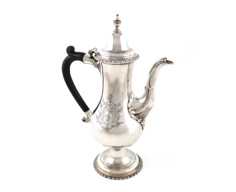 A George III provincial silver coffee pot, by Langlands and Robertson, Newcastle 1784, baluster form, scroll handle, domed hi